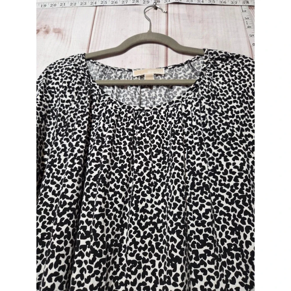 Michael Kors Womens Black White Animal‎ Print Bell Sleeve Top Size L